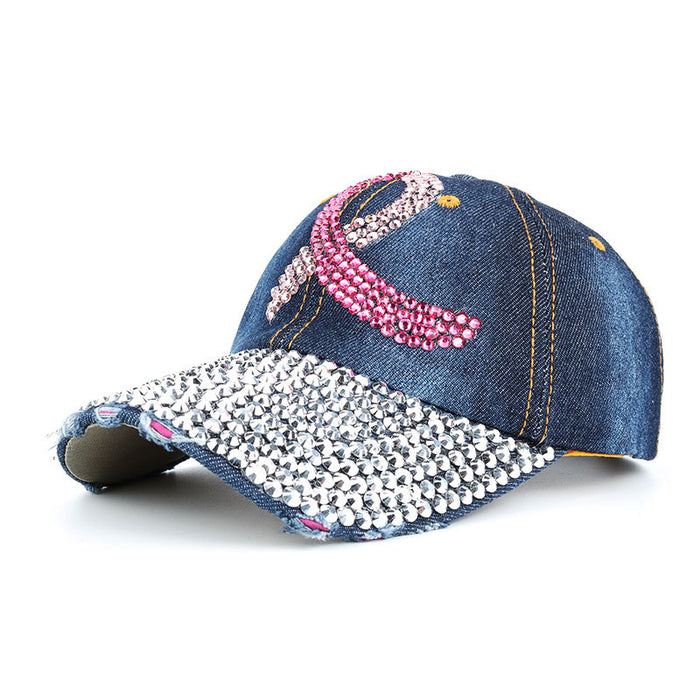 Wholesale Pink Ribbon Denim Dot Diamond Baseball Cap JDC-HT-ZhonM004