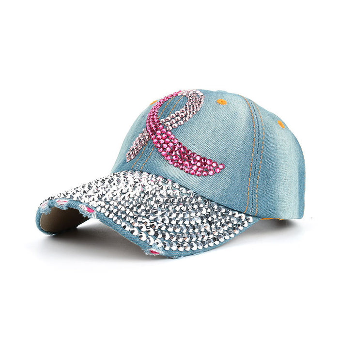Wholesale Pink Ribbon Denim Dot Diamond Baseball Cap JDC-HT-ZhonM004