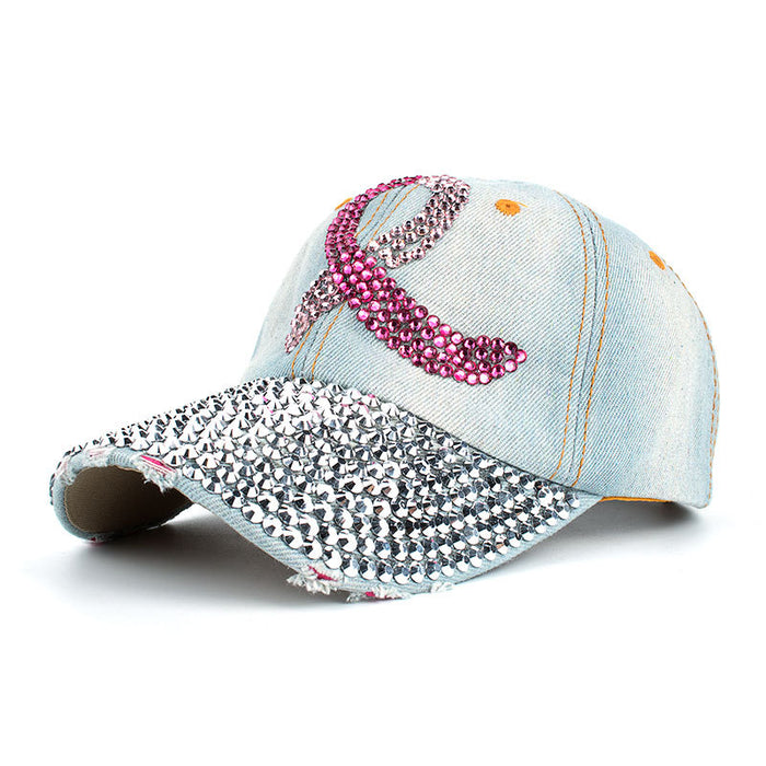 Wholesale Pink Ribbon Denim Dot Diamond Baseball Cap JDC-HT-ZhonM004