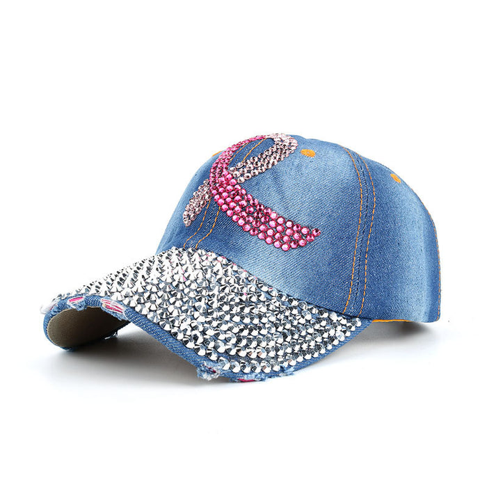 Wholesale Pink Ribbon Denim Dot Diamond Baseball Cap JDC-HT-ZhonM004