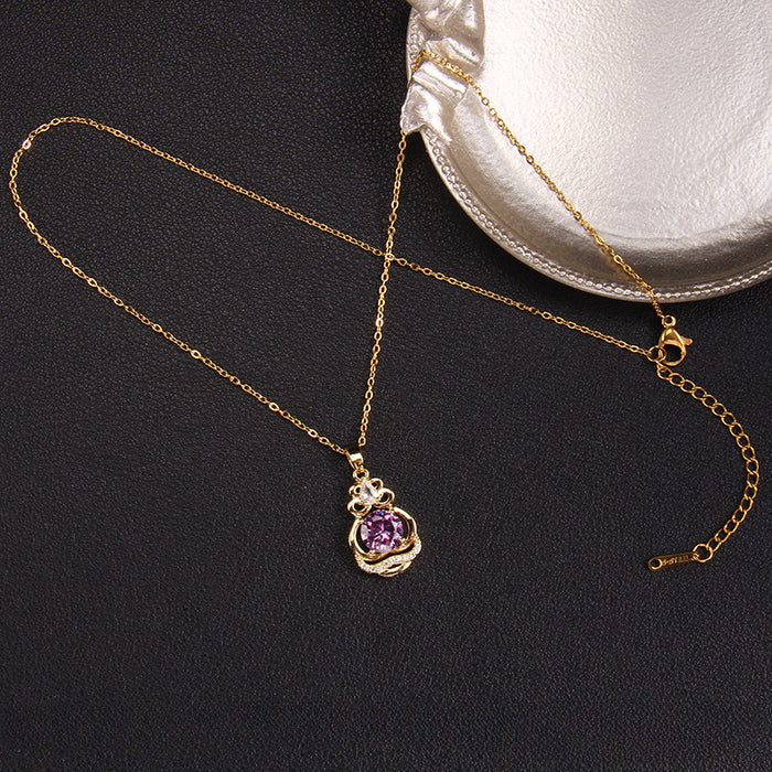 Wholesale Titanium Steel Purple Zircon Necklace JDC-NE-YiBao007