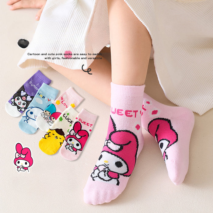 Wholesale 5 Pairs/pack Cute Cinnamon Dog Girl Socks Autumn New Arrival Kuromi Children's Socks Sanrio Baby Mid-tube Socks JDC-SK-LXWC001