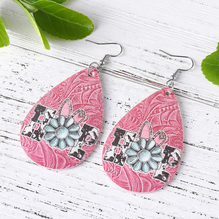 Wholesale earrings Double-sided PU leather waterdrop painted earrings JDC-ES-ChL034