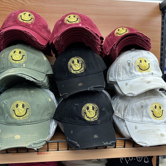 Wholesale Smiling Face Distressed Washed Hole Cotton Baseball Cap JDC-FH-ZunKai007