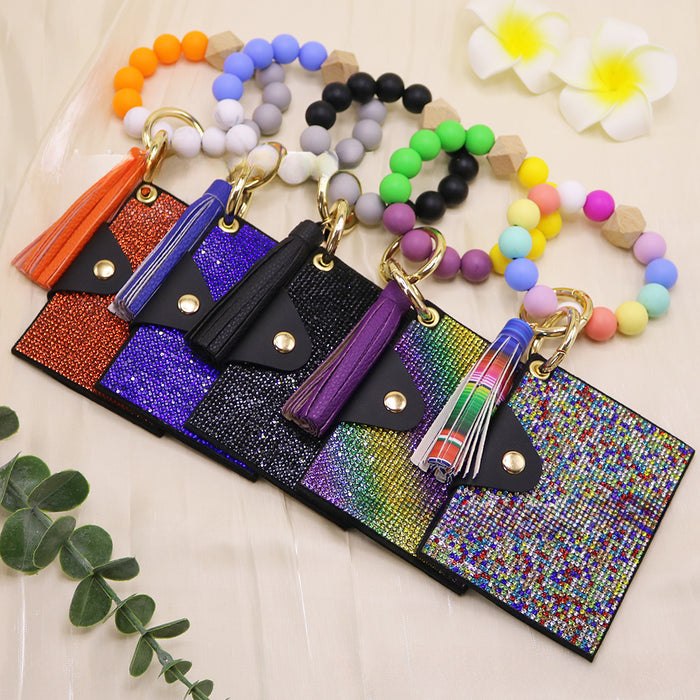 Wholesale Rhinestone Card Holder Silicone Bracelet Keychain JDC-KC-QianX001