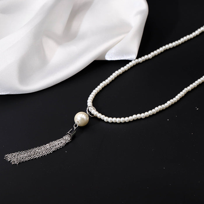 Wholesale tassel pendant pearl long necklace JDC-NE-YaXue010