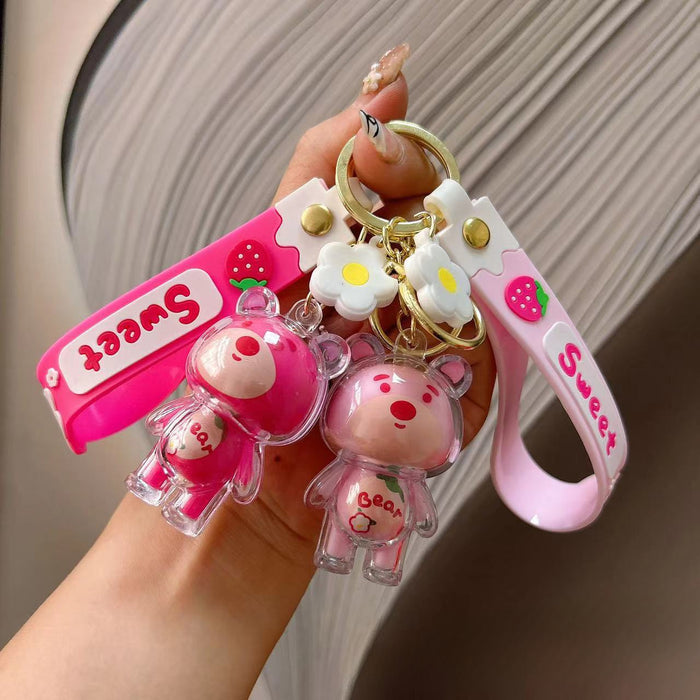 Wholesale 2PCS Creative Strawberry Bear Plastic Keychains JDC-KC-Aobang006