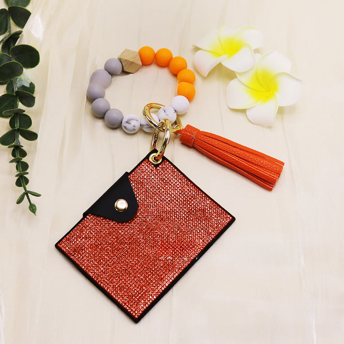 Wholesale Rhinestone Card Holder Silicone Bracelet Keychain JDC-KC-QianX001