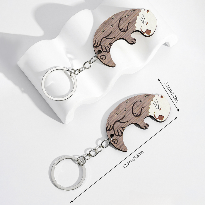 Wholesale Wooden Couple Otter Keychains JDC-KC-HuiWen021