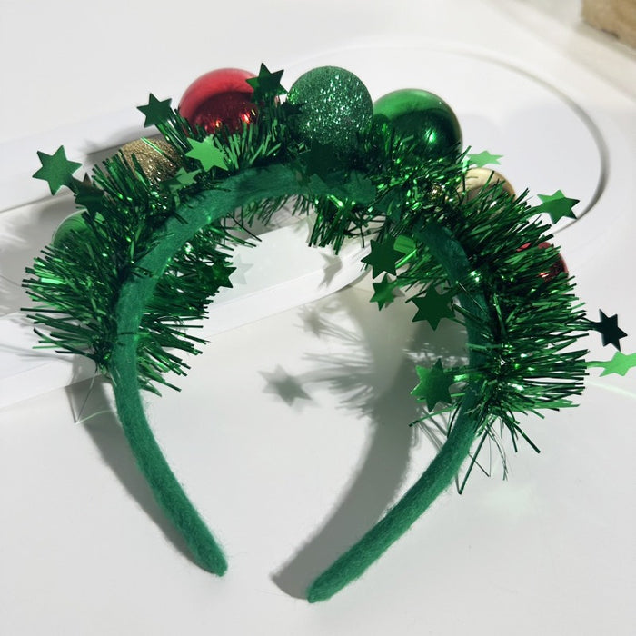 Wholesale Christmas Creative Design Ball Green Ribbon Atmosphere Party Headband JDC-HD-GuTe001