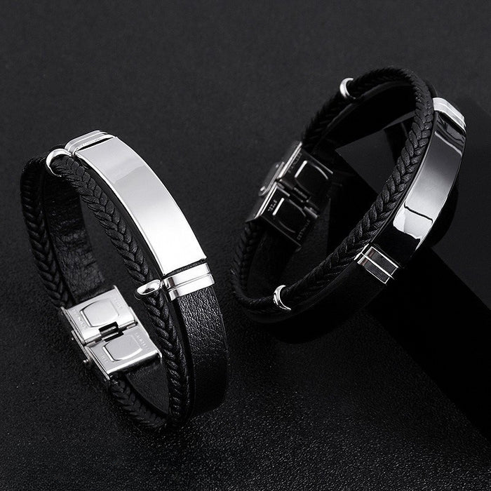 Wholesale Men's Vintage Titanium Steel Leather Bracelet JDC-BT-YuYuan001