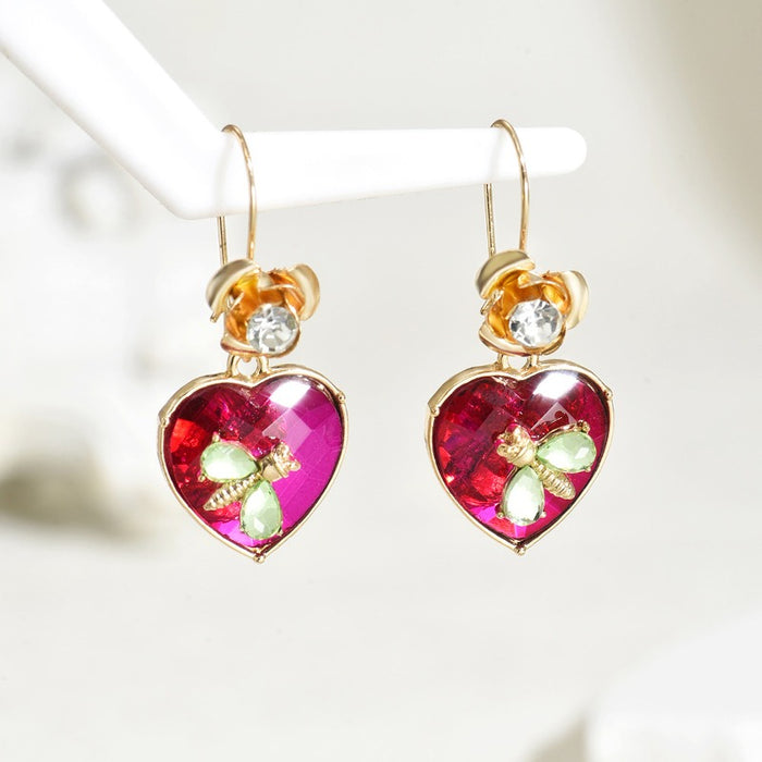 Wholesale Geometric Heart Dragonfly Diamond Earrings JDC-ES-Bais001