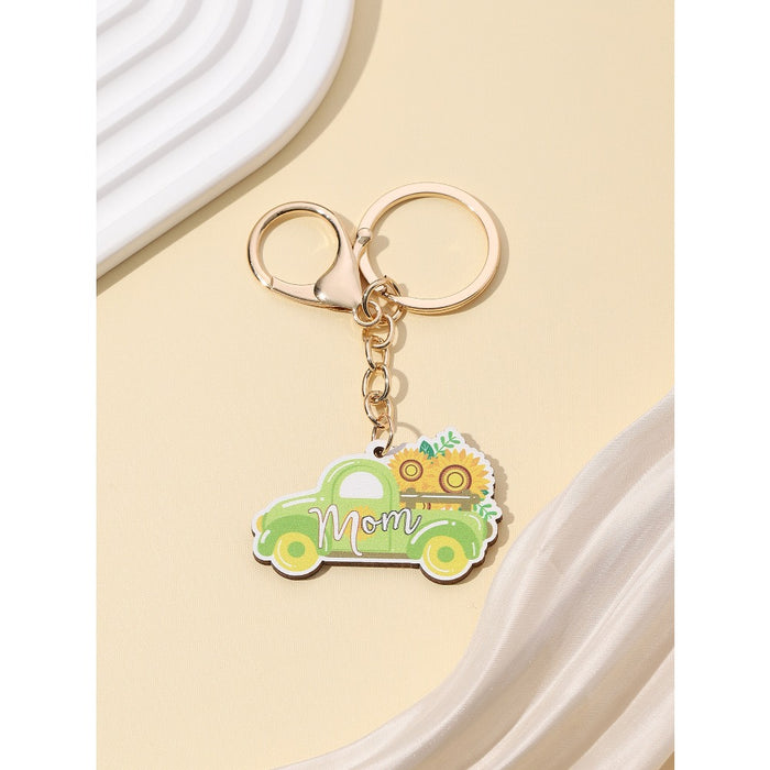 Wholesale Leopard Print Truck Western Style Mother's Day Wooden Keychain JDC-KC-RongR015