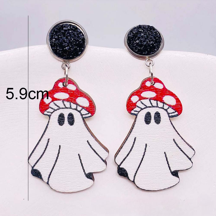 Wholesale Halloween Ghost Wooden Earrings JDC-ES-Chengy037