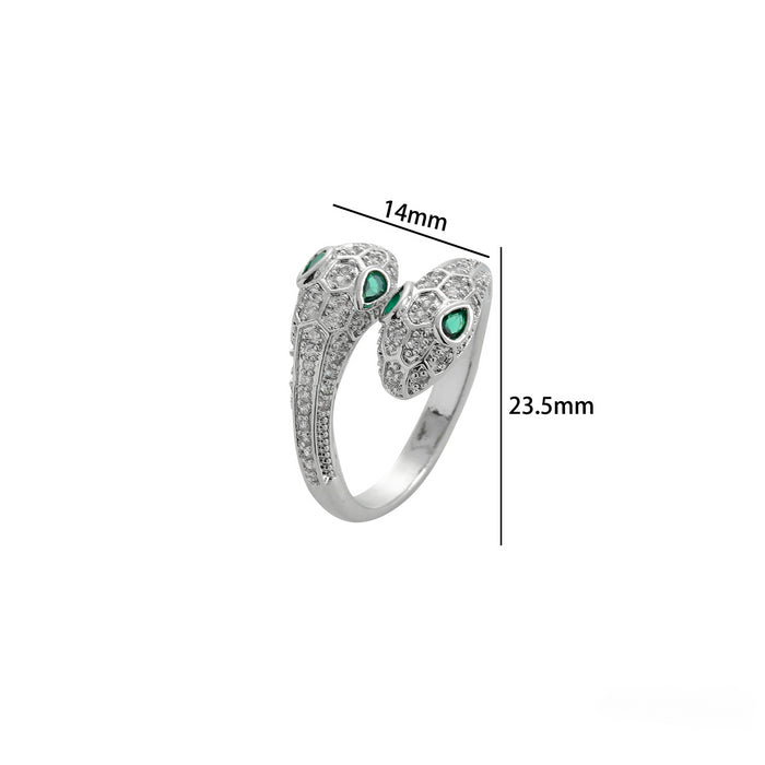 Wholesale Titanium Steel Micro-Inlaid Zirconia Double-Headed Snake Adjustable Ring JDC-RS-DiNai002