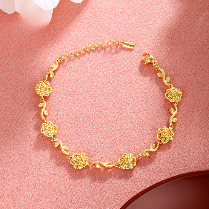 Wholesale Copper Alloy Gold Plated Frosted Flower Branch Rose Bracelet JDC-BT-XP007