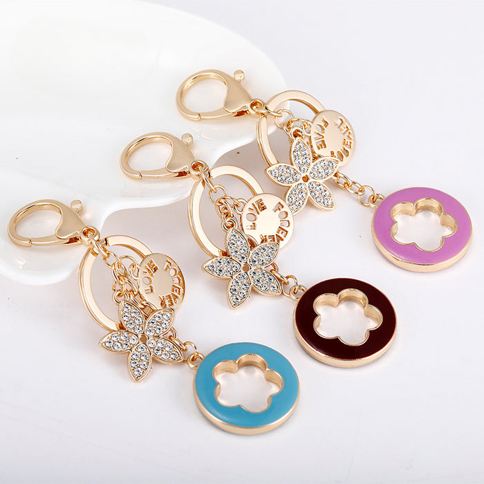 Wholesale Diamond Oil Drop Clover Alloy Keychain JDC-KC-CH115