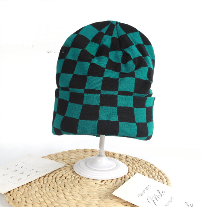 Wholesale Winter Checkerboard Curled Edge Knitted Hat JDC-FH-HongHong010