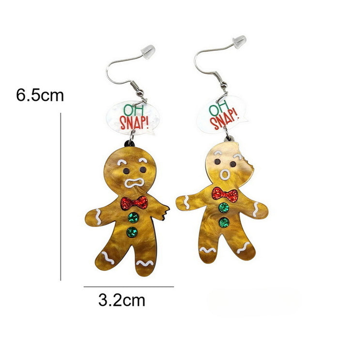 Wholesale Christmas Acrylic Bitten Off Conversation Glitter Gingerbread Man Earrings JDC-ES-Qiany002