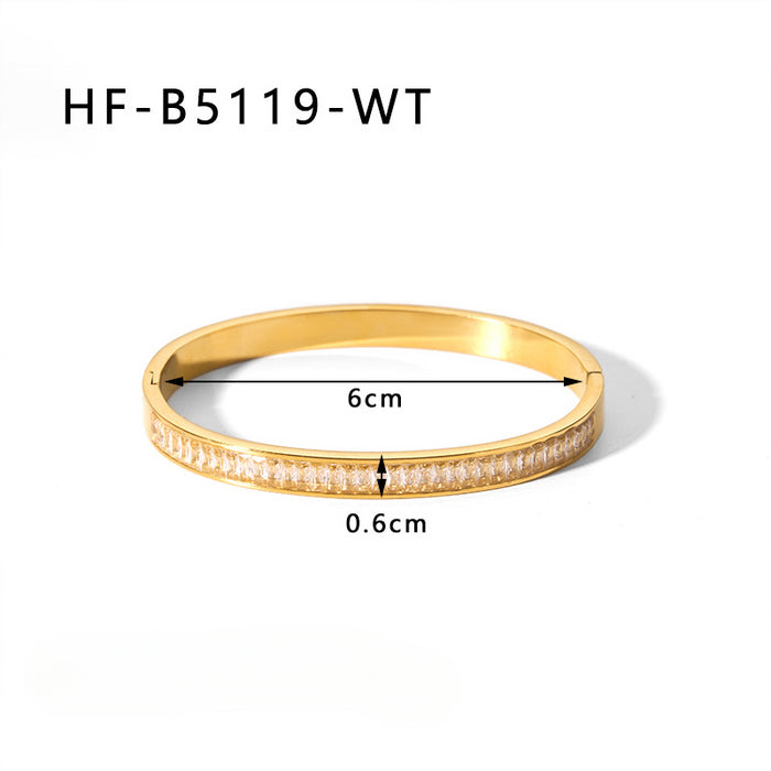 Wholesale Stainless Steel 18k Gold Plated Circle Inlaid Zircon Diamond Bracelet JDC-BT-XiongYue002