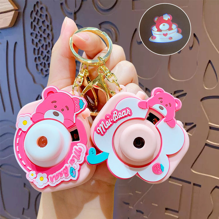 Wholesale Cute Cartoon Strawberry Bear Projection Camera PVC Keychain JDC-KC-ZhongC012