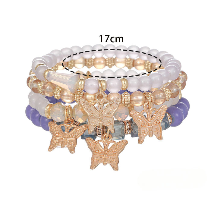 Wholesale Colorful Crystal Beaded Butterfly Pendant Multi-layer Bracelet Set JDC-BT-ShiY008