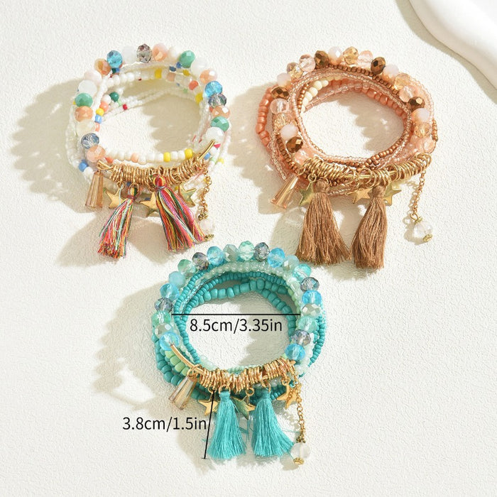 Wholesale Bohemian Beaded Multi-layer Tassel Star Bracelet JDC-BT-Bais001