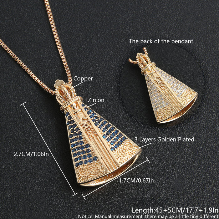 Wholesale Copper Plated 18k Real Gold Double-sided Virgin Mary Micro-inlaid Zircon Pendant Necklace JDC-NE-BaiTian011