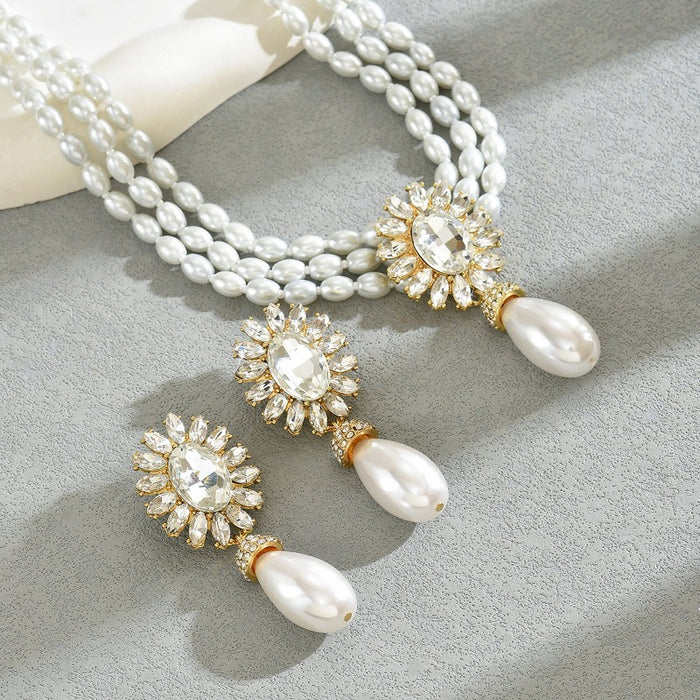 Wholesale Geometric Light Luxury Pearl Necklace Earring Set JDC-NE-Bais001