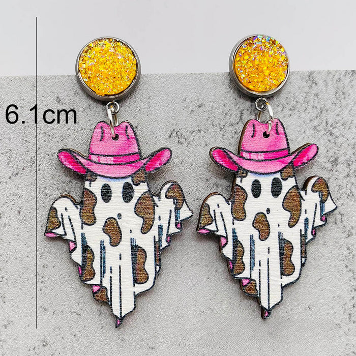 Wholesale Halloween Ghost Wooden Earrings JDC-ES-Chengy037