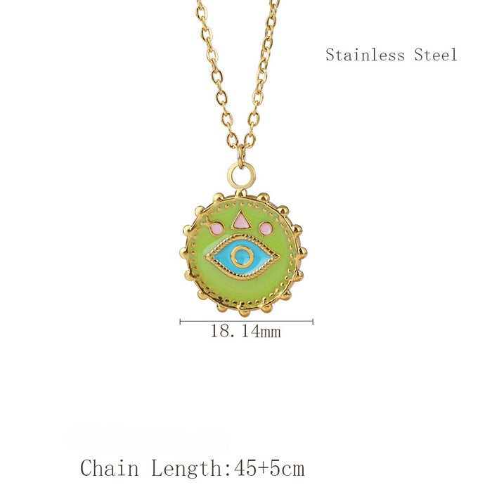 Wholesale Stainless Steel Colored Glaze Devil Eye Necklace JDC-NE-LangDi004