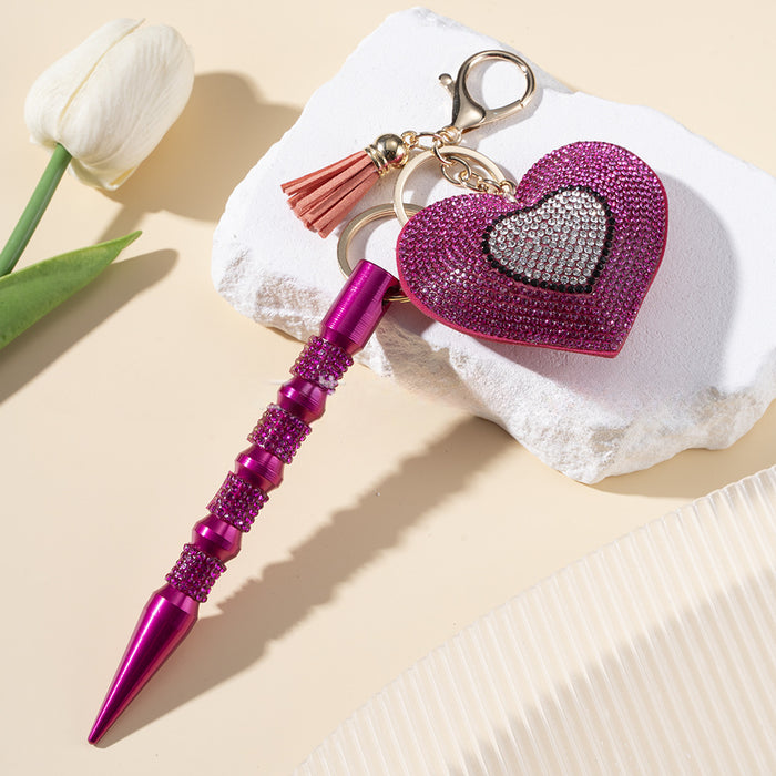 Wholesale Peach Heart Hot Diamond Leather Multifunctional Diamond Aluminum Alloy 2-piece Keychain JDC-KC-ZY032