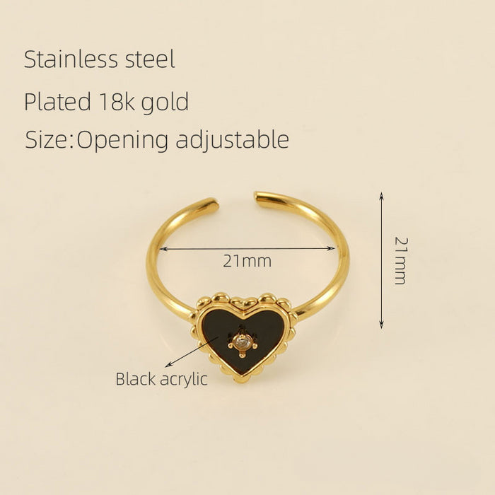 Wholesale Four Leaf Clover Heart Shape Stainless Steel Open Ring JDC-RS-ZhongX001