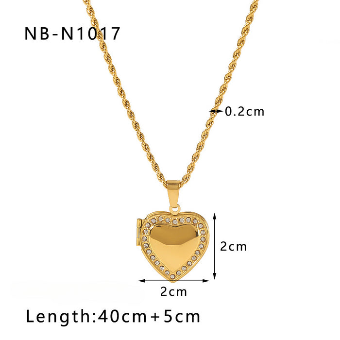 Wholesale Book Album Love Pendant Inlaid Zircon Stainless Steel 18k Gold Plated Necklace JDC-NE-XiongYue002