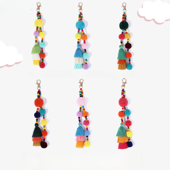 Wholesale Polyester Colorful Fur Ball Tassel Keychain JDC-KC-ZhenZhen002