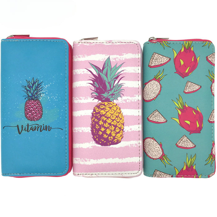 Wholesale 5pcs Cartoon Pineapple Printed Long PU Wallet JDC-WT-JiRui011