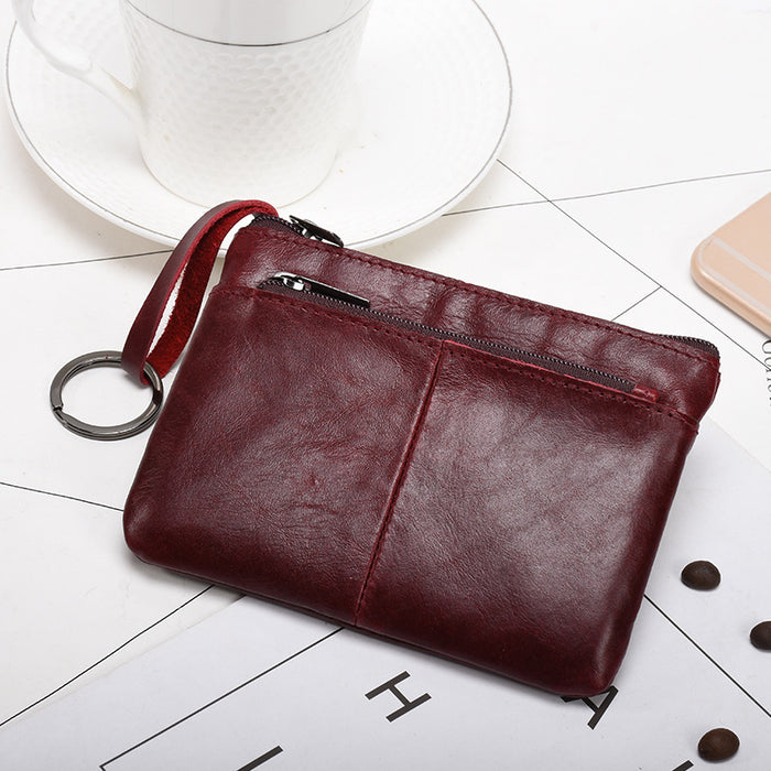 Wholesale Genuine Leather Men's Simple Coin Purse Women's Zipper Hand Wallet Vintage Short Cowhide Card Bag