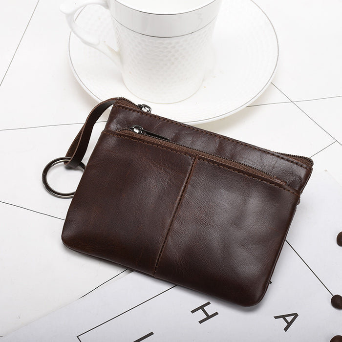 Wholesale Genuine Leather Men's Simple Coin Purse Women's Zipper Hand Wallet Vintage Short Cowhide Card Bag