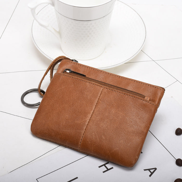 Wholesale Genuine Leather Men's Simple Coin Purse Women's Zipper Hand Wallet Vintage Short Cowhide Card Bag