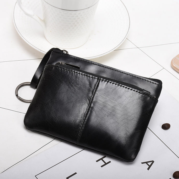 Wholesale Genuine Leather Men's Simple Coin Purse Women's Zipper Hand Wallet Vintage Short Cowhide Card Bag