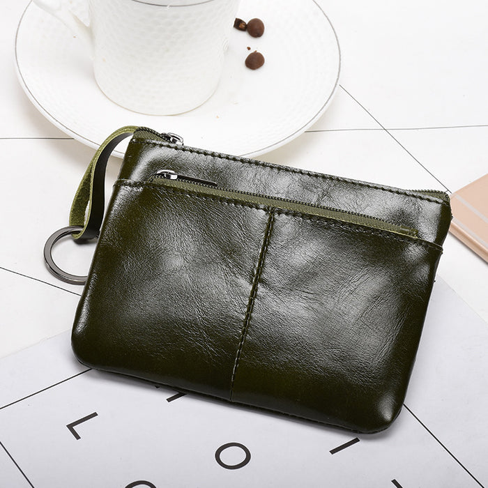 Wholesale Genuine Leather Men's Simple Coin Purse Women's Zipper Hand Wallet Vintage Short Cowhide Card Bag