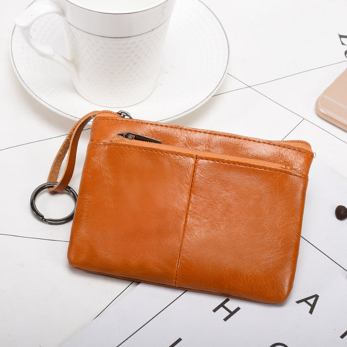 Wholesale Genuine Leather Men's Simple Coin Purse Women's Zipper Hand Wallet Vintage Short Cowhide Card Bag