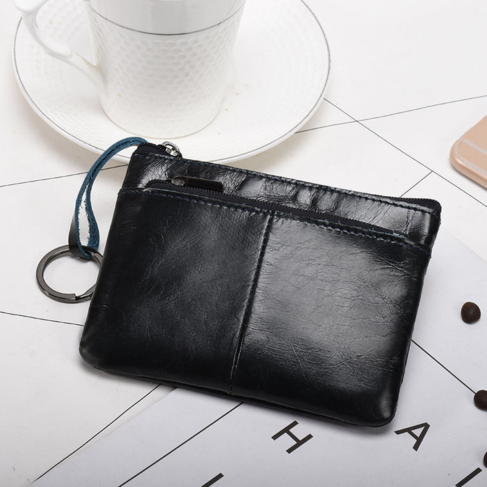 Wholesale Genuine Leather Men's Simple Coin Purse Women's Zipper Hand Wallet Vintage Short Cowhide Card Bag