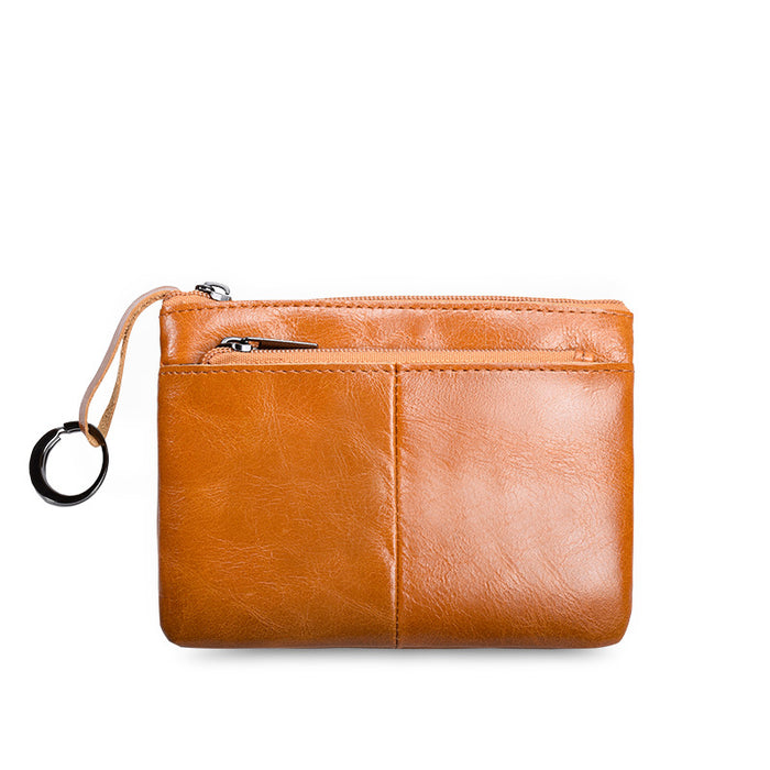 Wholesale Genuine Leather Men's Simple Coin Purse Women's Zipper Hand Wallet Vintage Short Cowhide Card Bag