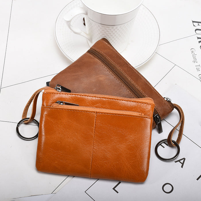 Wholesale Genuine Leather Men's Simple Coin Purse Women's Zipper Hand Wallet Vintage Short Cowhide Card Bag