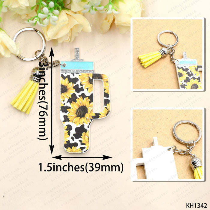 Wholesale Acrylic Cow Patterned Cup Keychain JDC-KC-XiaoYan010