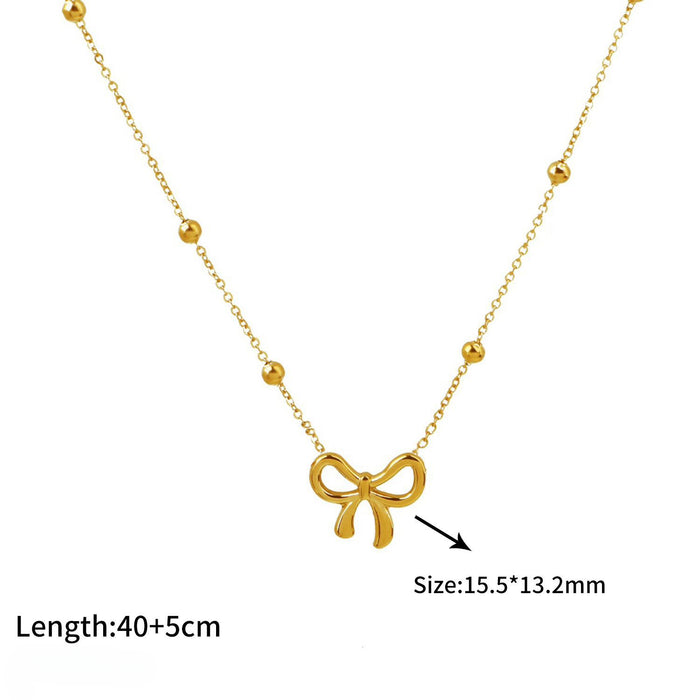 Wholesale Titanium Steel Cute Hollow Bow Pendant Necklace JDC-NE-MeiCheng003