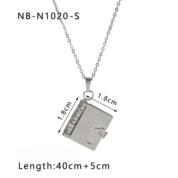 Wholesale Book Album Love Pendant Inlaid Zircon Stainless Steel 18k Gold Plated Necklace JDC-NE-XiongYue002