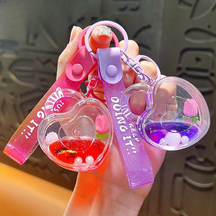 Wholesale Tulip Heart Oil-filled Acrylic Keychain JDC-KC-YanG081