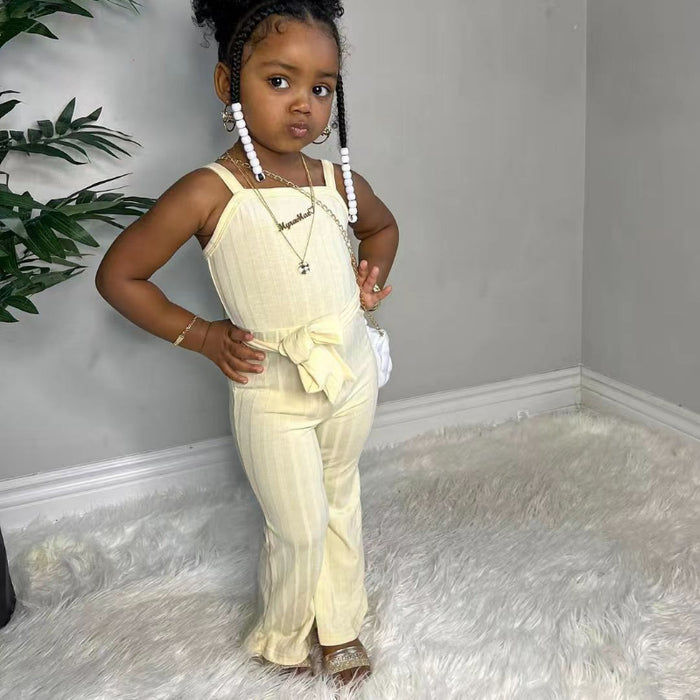 Wholesale Pit Stripe Sling Solid Color Jumpsuit Floor-length Pants Children's Jumpsuit JDC-CTS-YaYaMi028